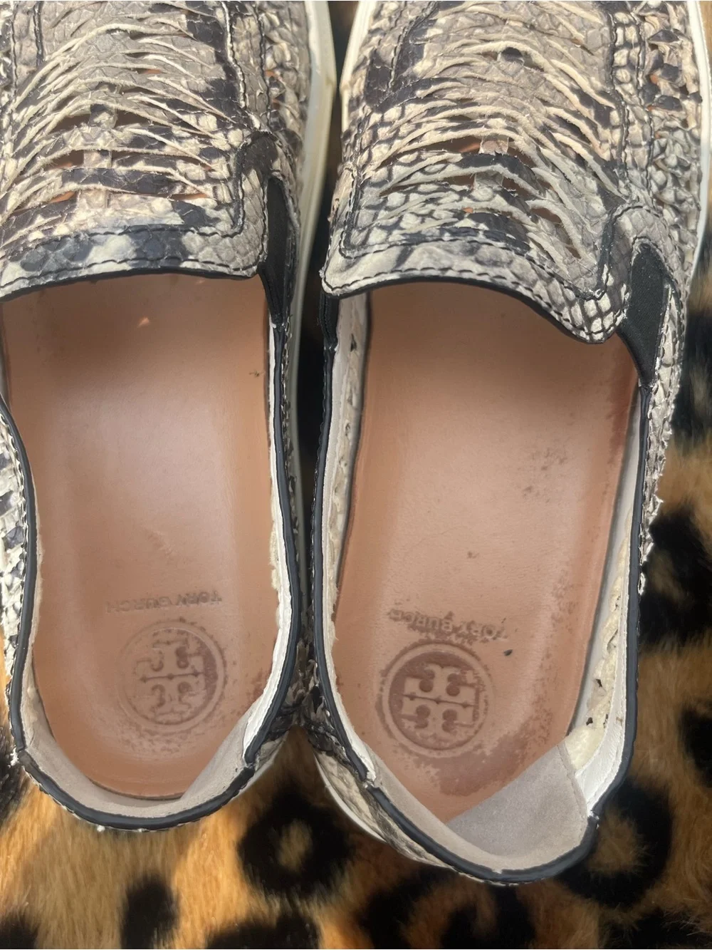Tory Burch Black & White Snake-Print Slip-On Sneakers